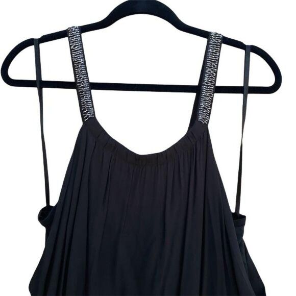 Banana Republic 100% Silk Flowy Slip Dress Beaded Scoop Neck Brown Size L - Picture 7 of 11